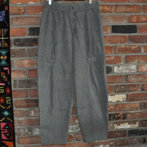 Vintage 80s Le Chateau Grey Calico Yellow Floral Oversized Barrel Pants 34 - Picture 6 of 9